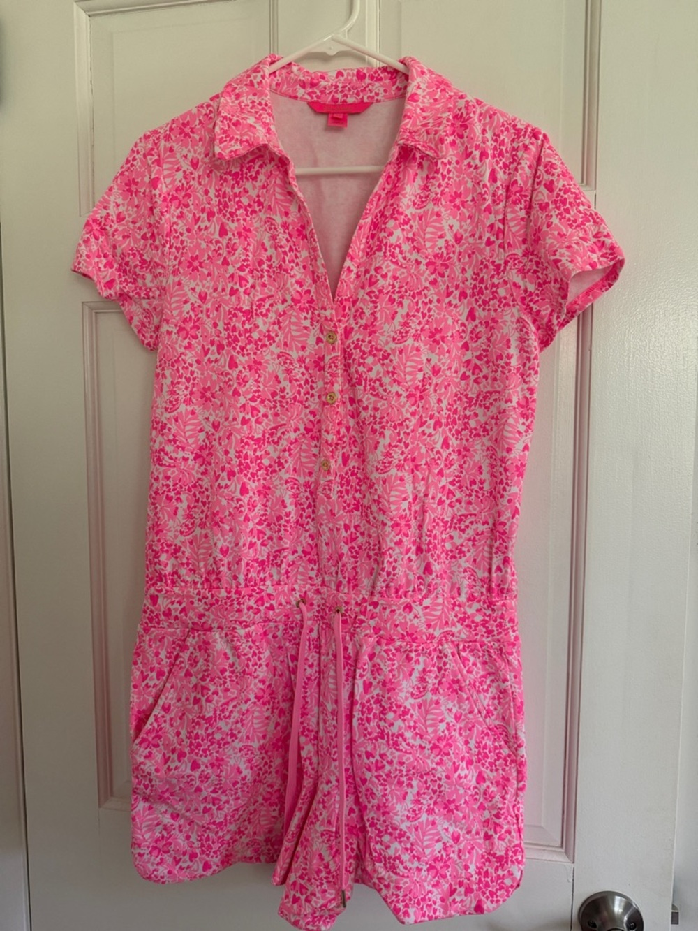 Lilly Pulitzer Hot Pink Floral Button-Front Romper